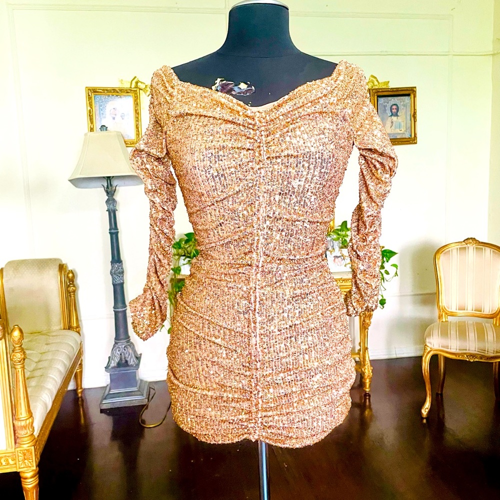 Gold Sequins Sexy Glam Mini Dress